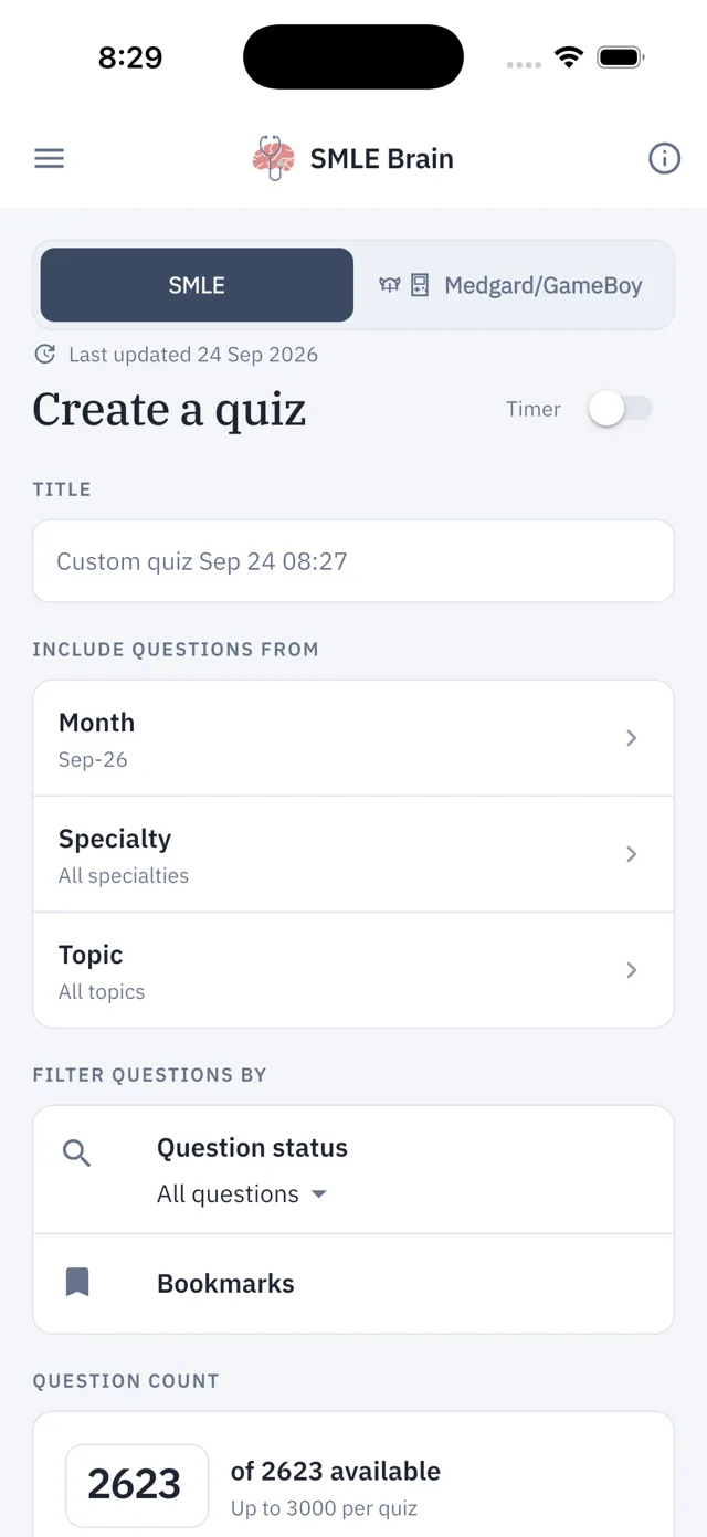 The quiz builder: months, specialties and topics